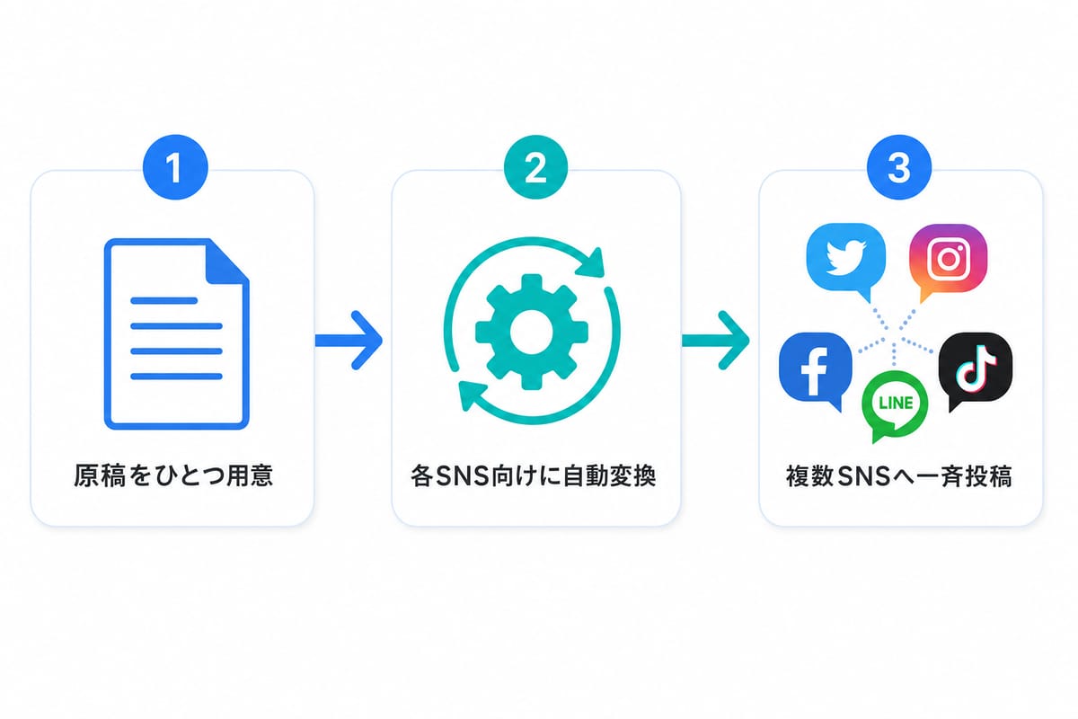 SNS投稿の自動化の3ステップ図解